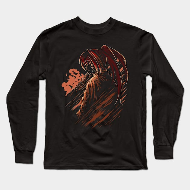 The Red Samurai Japanese Long Sleeve T-Shirt by oncemoreteez